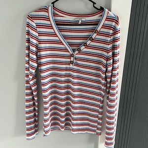 BKE Ribbed Stripped Henley Top Size Medium